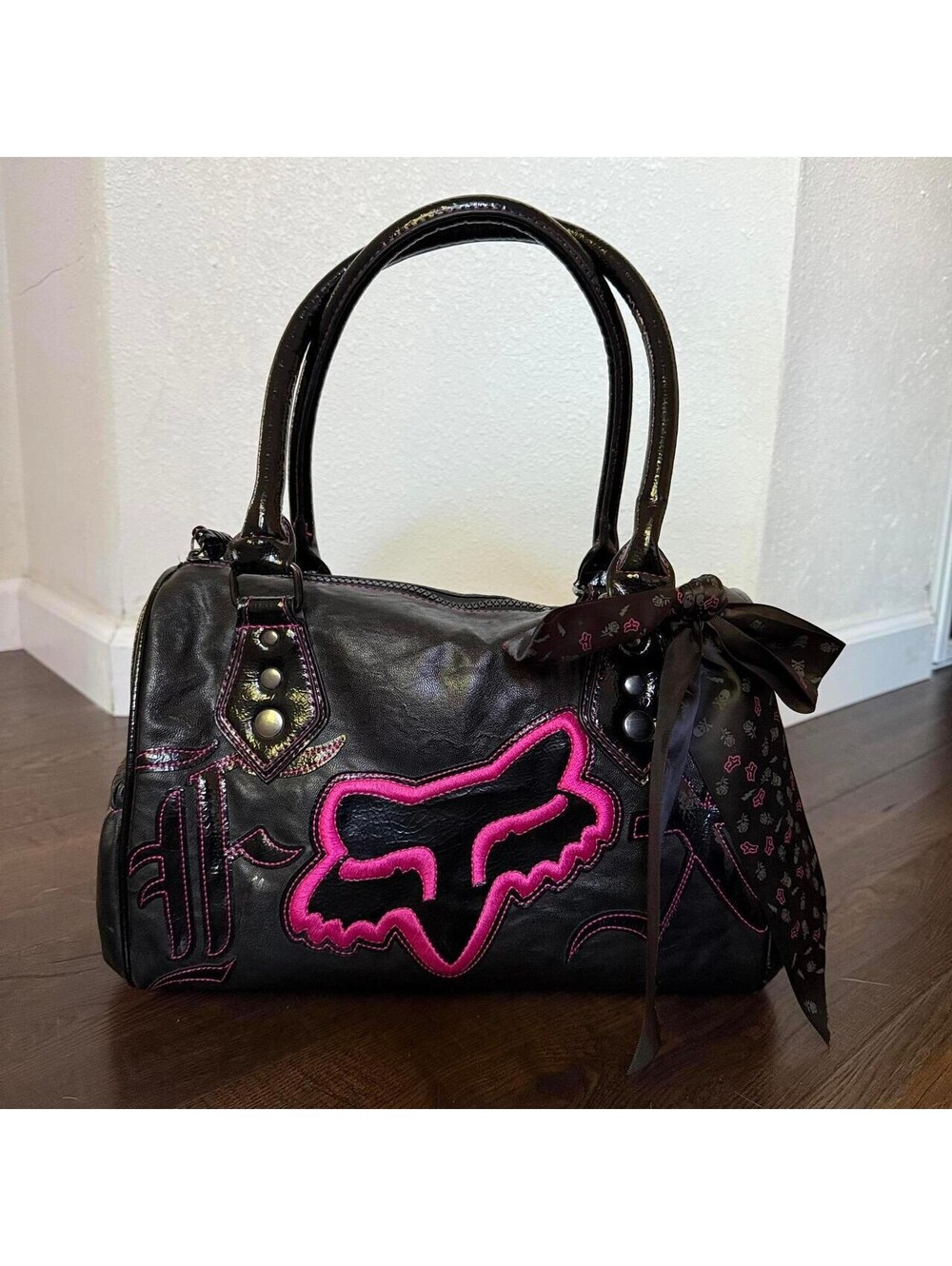 Rare Vintage Y2K Fox Racing Black Hot Pink Moto Punk Purse Bag